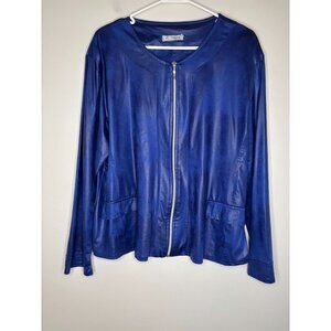 MAGNA Faux Leather Full Zip Top Womens 2X Blue Black Muddled